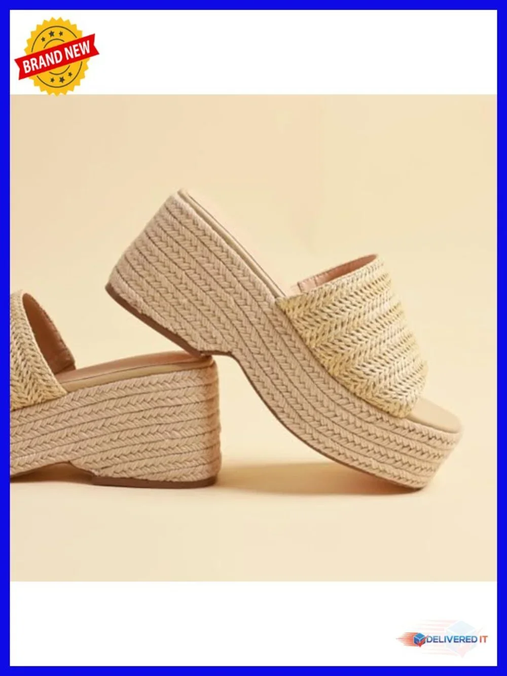 Platform Slip On Espadrille Sandals Wedge Heel Ankle Strap Jute PU Leather